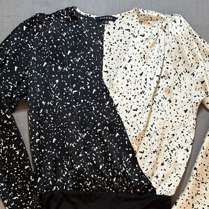 Strut & Bolt Black & Cream Long Sleeve Blouse Bodysuit S